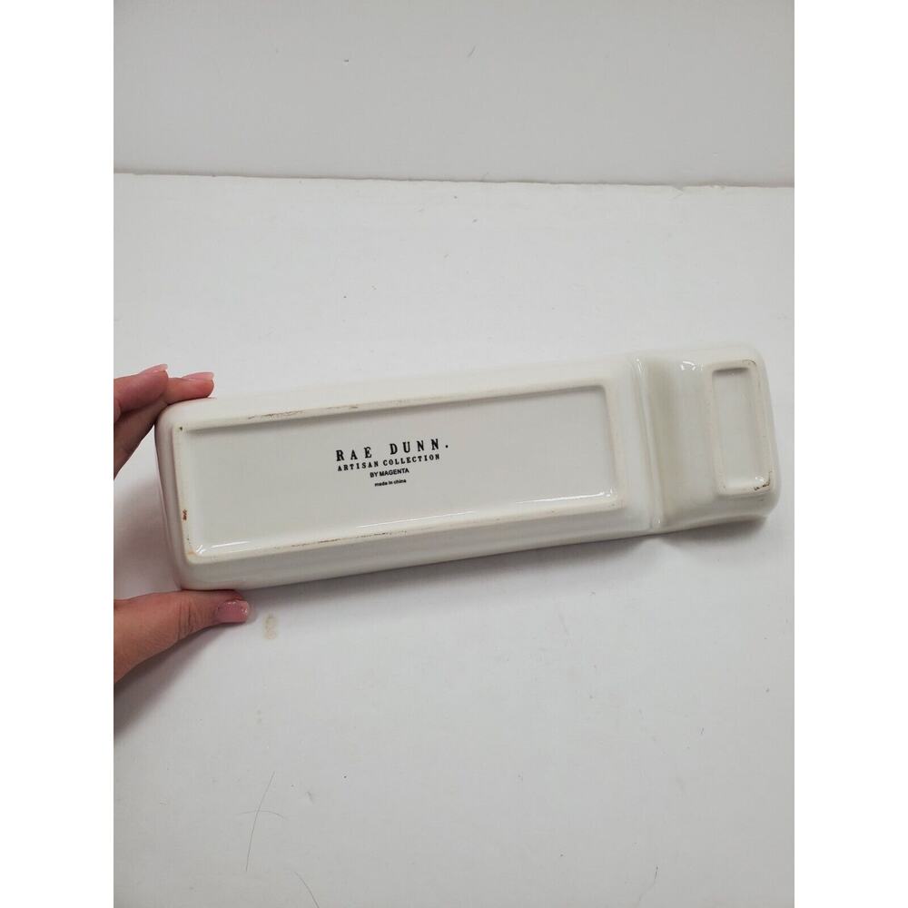 Rae Dunn By Magenta WRITE Pen Holder 2 Compartment Tray White Ivory Artisan - Picture 2 of 5